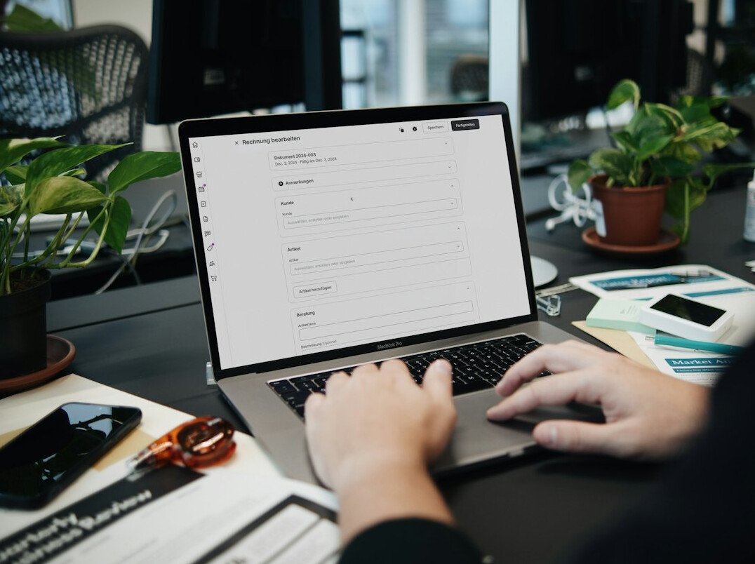 modern office with financial software